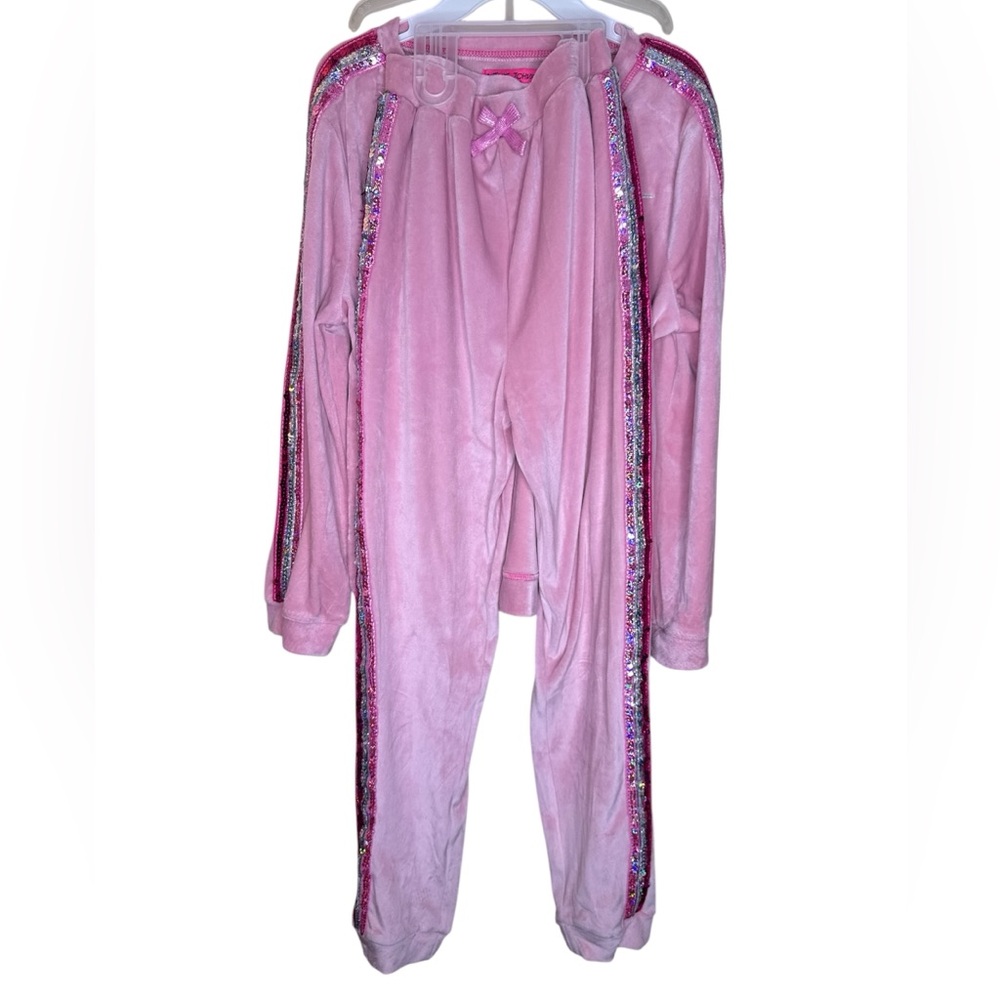 Betsey Johnson Pink velour Set Soft Knit Long Sleeve 10/12 - Picture 3 of 5
